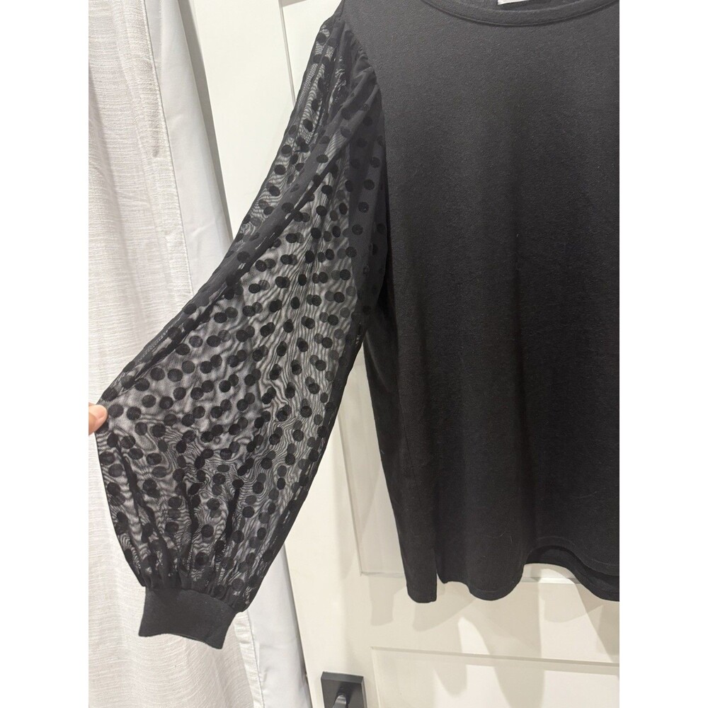 89Th & Madison Womens Black V Neck Sheer dot Sleeve Blouse Size 2X Feminine